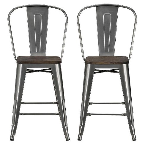 White metal counter discount stools with wood seat