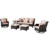 Ovios Orlando 6pc Brown Wicker Outdoor Patio Furniture Conversation Sofa Set with Swivel Chairs and Cushions - 2 of 4
