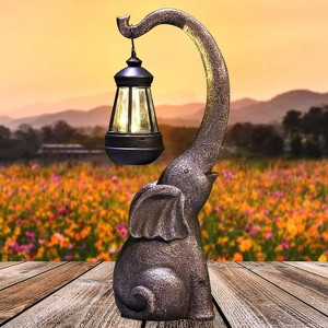 1 PC solar elephant statue, outdoor garden resin crafts for elephant statues, art decorations with solar LED lights - 1 of 4