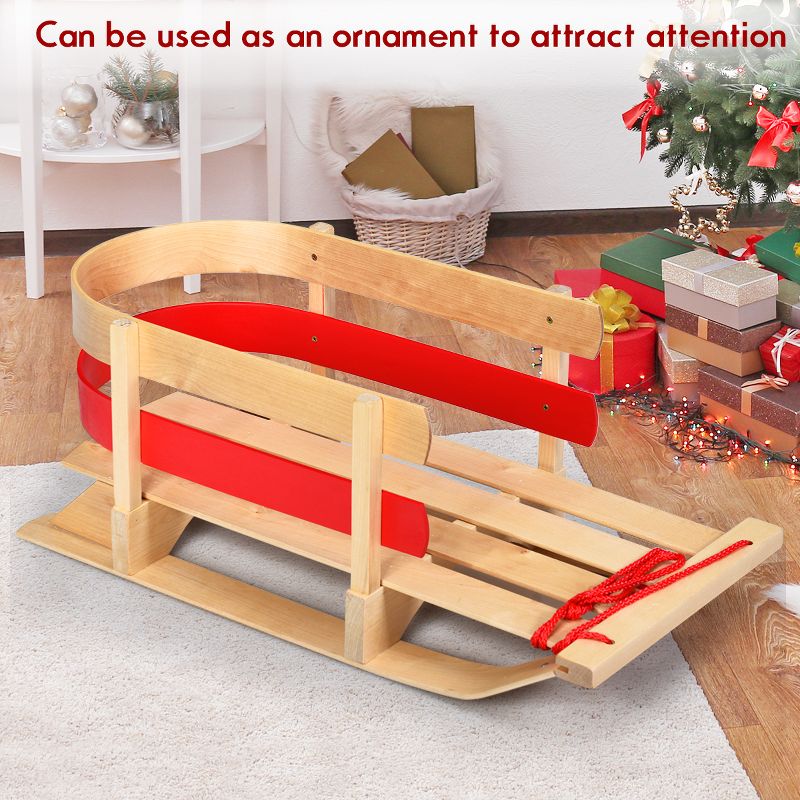 Costway Baby Kids Wooden Sled Solid Seat Toddler Boggan Outdoor Play Snow Toys, 5 of 13