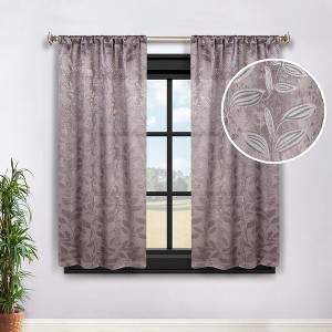 Modern Bohemian Leaves Room Darkening Semi-Blackout Curtains, Set of 2 by Blue Nile Mills - 1 of 4