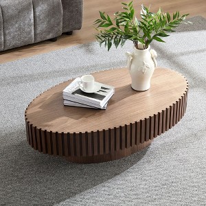 CAVINAS Coffee Tables for Living Room Modern Handcraft Drum Oval Coffee Table Small Center Table with Sturdy Pedestal for Apartment - 1 of 4