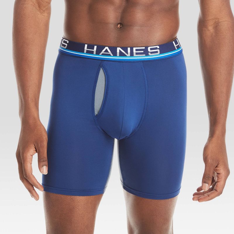 Hanes Premium Men's Xtemp Total Support Pouch Anti Chafing 3pk Long Leg Boxer Briefs - Blue/Gray/Black, 5 of 8