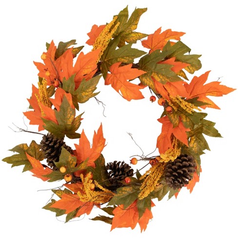 Northlight Leaves, Pinecones And Berries Artificial Fall Harvest Wreath ...