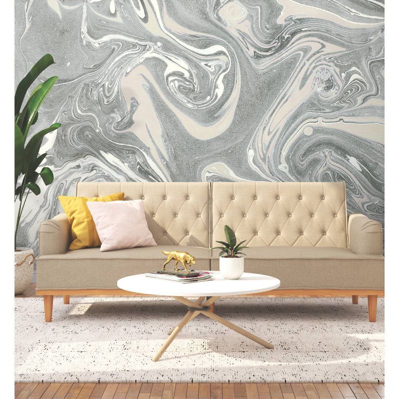 Acrylic Pour Peel and Stick Wallpaper Mural Gray - RoomMates, 2 of 5