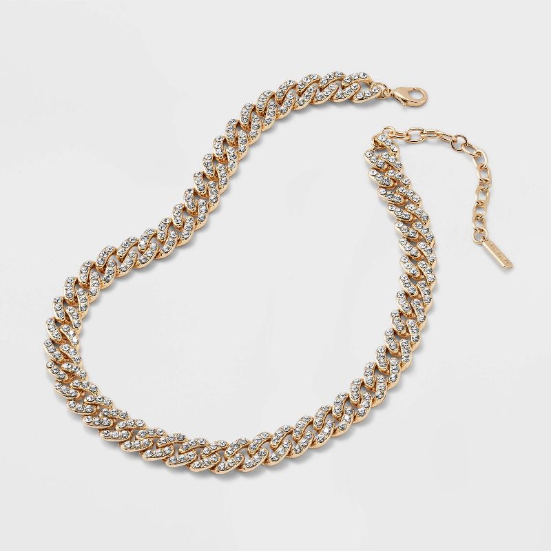 SUGARFIX by BaubleBar Gold and Crystal Curb Chain Necklace - Gold, 3 of 5