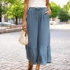 Amaryllis Women's Flowy Tiered Pants High-Waisted Drawstring Wide-Leg Relaxed Fit Casual Boho Style - 4 of 4