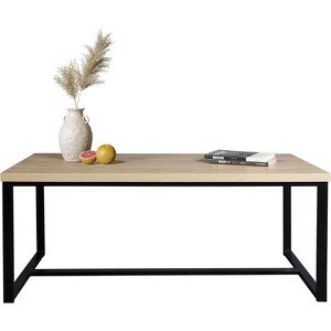 Bali Coastal Modern Coffee Table Natural Wood Top with Black Metal Legs - 1 of 1