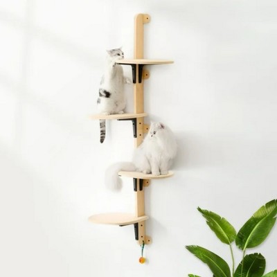 Mewoofun Pet Toy Door Mounted 4 Level Cat Climber Shelves, Door Hanging Cat Tower Without Drilling, Brown, 25.4"*11.8"*65.4"