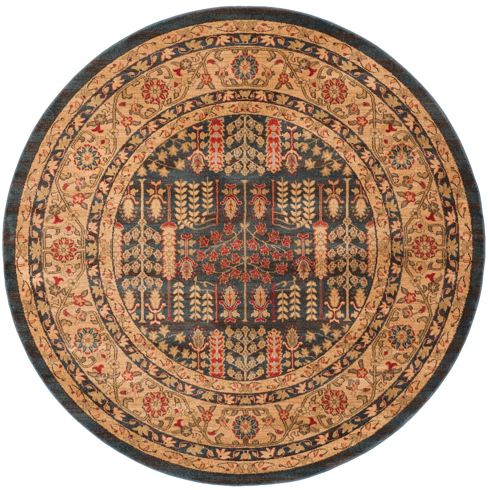 6'7in Floral Round Area Rug Navy/Natural - Safavieh