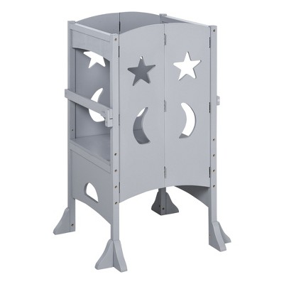 Aghana Digitals Foldable Kids Kitchen Helper Stool with Safety Rail & Non-Slip Pad, Pine Frame,