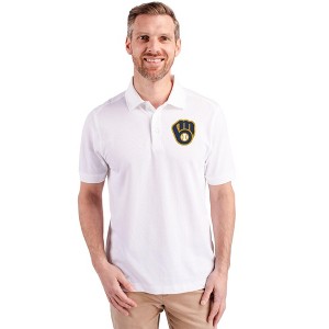 Milwaukee Brewers Cutter & Buck Advantage Eco Tri-Blend Pique Mens Big and Tall Polo - White - 1X Big - 1 of 1