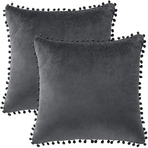PiccoCasa Velvet Pillow Covers Pom Throw Cover Square Cushion Covers 2Pcs - 1 of 4