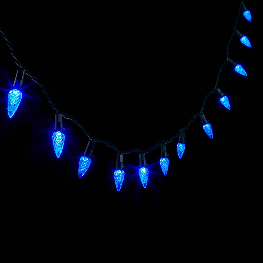 60ct LED C6 Faceted Christmas String Lights Blue with Green Wire - Wondershop