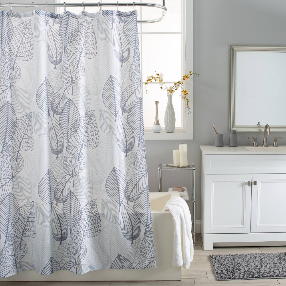 Photos - Shower Curtain Leaves  Light Gray - Moda at Home