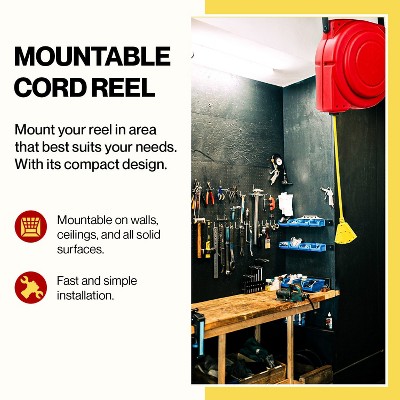 ReelWorks 65' Retractable Extension Cord Reel with Triple Tap