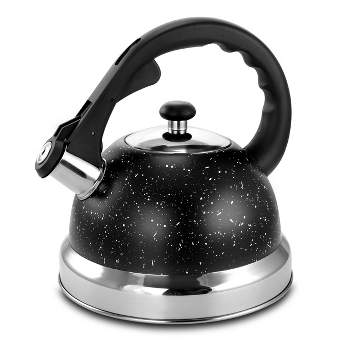 Copco Stainless Two Tone Gun Metal Teapot Tea Kettle Mesh Ball Spout  Whistle Lid