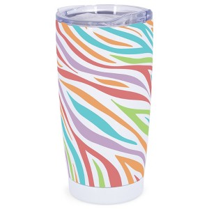 Elanze Designs 20 oz Stainless Steel On the Go Insulated Travel Tumbler With Push Top Lid, Rainbow Zebra Print White - 1 of 4