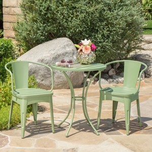 VYNXARIA 3-Piece Outdoor Bistro Set - Colorful Iron Table and Stacking Chairs, Weather Resistant, Modern Design,Green - 1 of 4