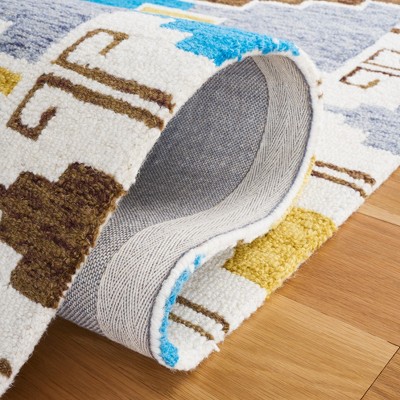 Blue and Ivory Hand-Tufted Wool Geometric 8' x 10' Area Rug