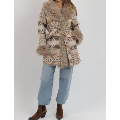 Women's SANTRO FUR BELTED COAT - Blue B