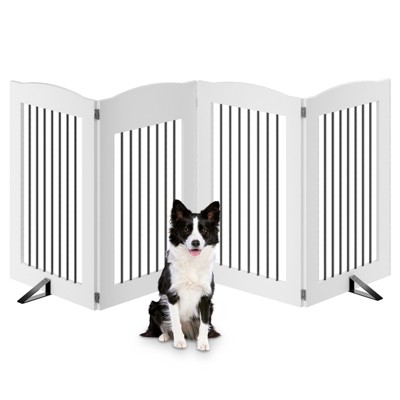 ROOMTEC Free Standing Dog Gate,4 Panel 32" Height Foldable Dog Fences Indoor, Pet Gate for Stairs,Doorways
