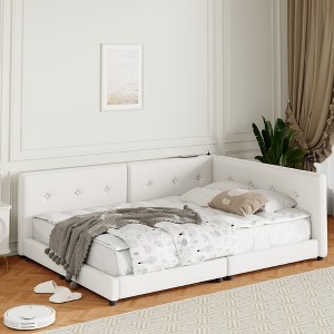VYNXARIA Upholstered Queen Size Platform Bed with USB Ports ¨C Beige - 1 of 4