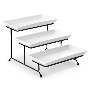 Angel Sar 3-Tier Serving Trays for Party, Porcelain Platters with Adjustable Metal Stand, 12-inch Tiered Tray for Desserts, Fruit, Appetizers - 1 of 4