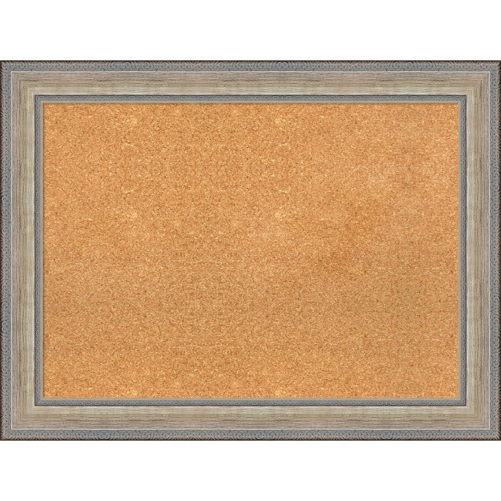 Photos - Dry Erase Board / Flipchart 33"x25" Wood Frame Natural Cork Board Fleur Champagne Silver - Amanti Art