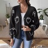 Women's Halloween Jacquard Knit Cardigan Lantern Sleeve Button Open Front Sweater - 3 of 4