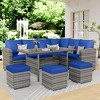 7-Piece Outdoor Dining Set for 9, PE Rattan Patio Table and Ottomans, Weatherproof Conversation Set for Backyard, Garden, Poolside - 3 of 4