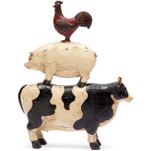 Farmlyn Creek Farm Animal Decor, Chicken, Pig & Cow Resin Figure Statue,  Farmhouse Kitchen Decor, 9.2x11.6x2.6 in