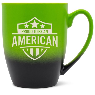 100 North United States 10 Ounce Green and Black Two Toned Ombre, Comfortably Fits Your Hands, Ceramic Tea Coffee Cup Mug, Proud To Be An American