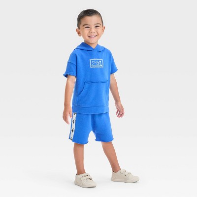 Grayson Mini Toddler Boys' Short Sleeve Wave French Terry Pullover and Shorts Set - Blue