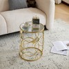 Lyngins Modern Mesh Metal Accent Table with Wood Top, Round Indoor/Outdoor Side Table, Metal Frame Patio End Tables - 3 of 4