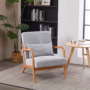 Mid-Century Modern Upholstered Armchair with Pillow, Reading Design and Solid Wood Frame for Living Room - 1 of 4