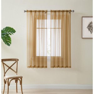 HLC.ME Sheer Voile Transparent Window Treatment Rod Pocket Curtain Panels - Set of 2 - 1 of 4