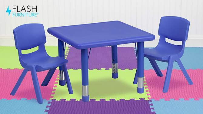 Flash Furniture 24" Square Plastic Height Adjustable Activity Table Set with 2 Chairs, 2 of 9, play video