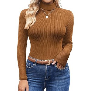 Ekouaer Women's Turtleneck Tops Ribbed Pullover Sweater Long Sleeves Shirts Midweight Thermal Underwear Blouse - 1 of 4