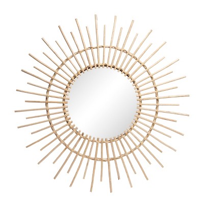 VIP Wood 35.4 in. Brown Willow Sunburst Mirror