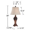Regency Hill Exeter Traditional Table Lamps 30" Tall Set of 2 Bronze Wood Carved Leaf Cream Rectangular Bell Shade for Bedroom Living Room Bedside - 4 of 4