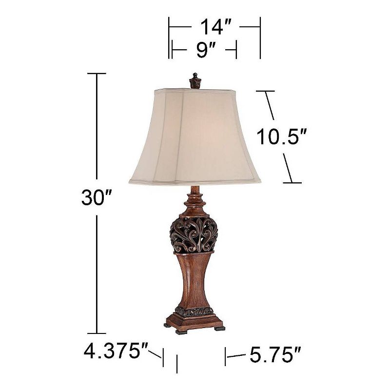 Regency Hill Exeter Traditional Table Lamps 30" Tall Set of 2 Bronze Wood Carved Leaf Cream Rectangular Bell Shade for Bedroom Living Room Bedside, 5 of 11