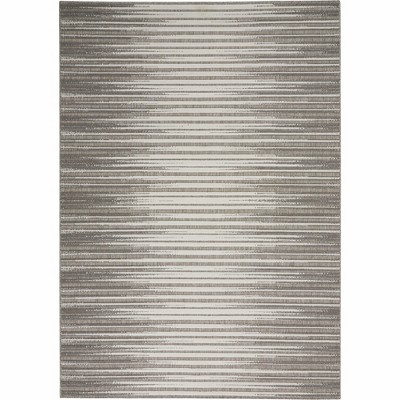 Calobra Light Grey Striped 4' x 6' Hand-Knotted Synthetic Rug