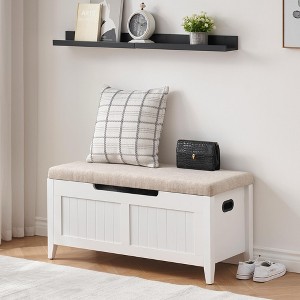 TROPOW Storage Chest, Storage Trunk with Cushion Seat, 2 Safety Hinges, Storage Bench, Wooden Storage Organizer, Shoe Bench  Easy Assembly - 1 of 4