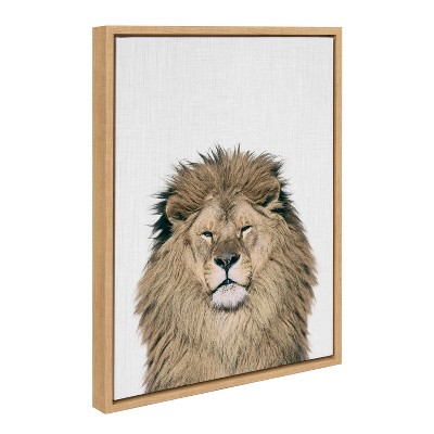 Kate and Laurel Sylvie Lion Color Framed Canvas by Simon Te of Tai Prints, 18x24, Natural