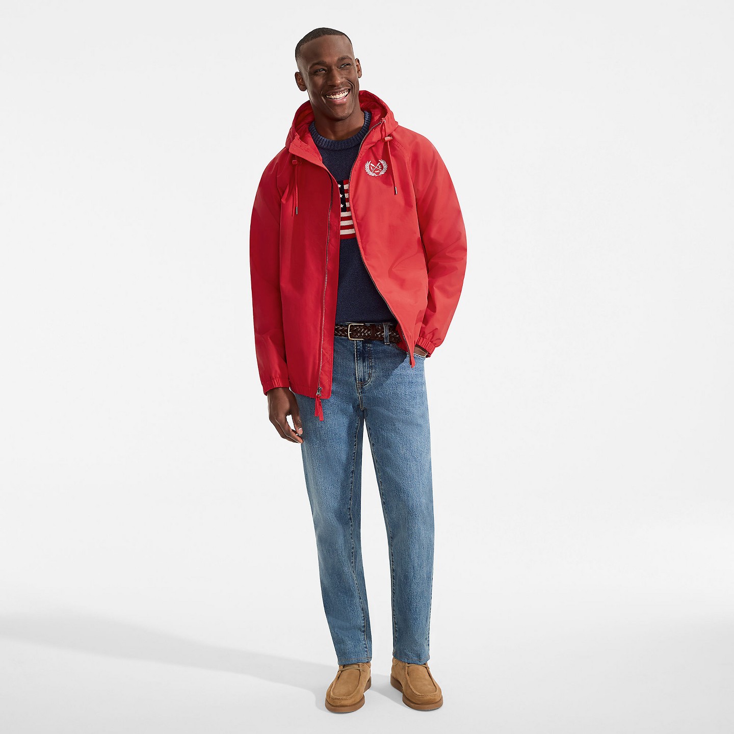 Мужская куртка Lands' End Squall Varsity Jacket - Small - Compass Red/White, цвет: Красный — фото 4