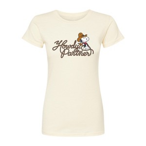 Women's - Peanuts - Howdy Partner Snoopy -Juniors Fitted Short Sleeve Graohic T-Shirt Fitted Graphic T-Shirt - 1 of 3