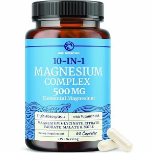 High Absorption 10 in 1 Magnesium Complex Supplement 500MG, Mag Complex with Vitamin B6 for Bone, Muscle & Heart Health Support, Nobi Nutrition, 60ct - 1 of 4