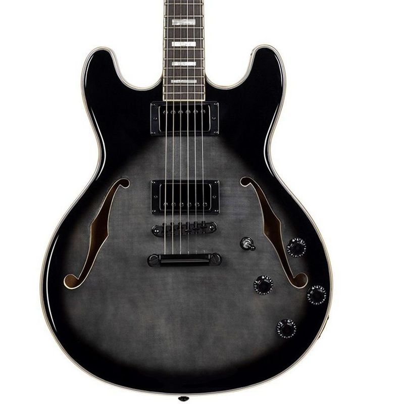 Monoprice Indio Boardwalk Flamed Maple Hollow Body Electric Guitar - Charcoal, With Gig Bag, 2 of 7