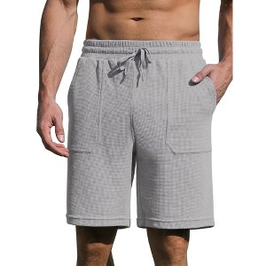 Men's Shorts with Pocket Casual Lounge Shorts Pants Summer Waffle Shorts Drawstring Elastic Waist Running Shorts - Light Gray S - 1 of 4